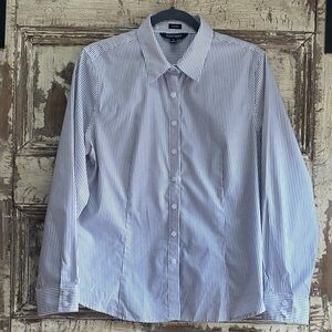 Ellen Tracy Non-Iron Striped Button Down Shirt, Size Large